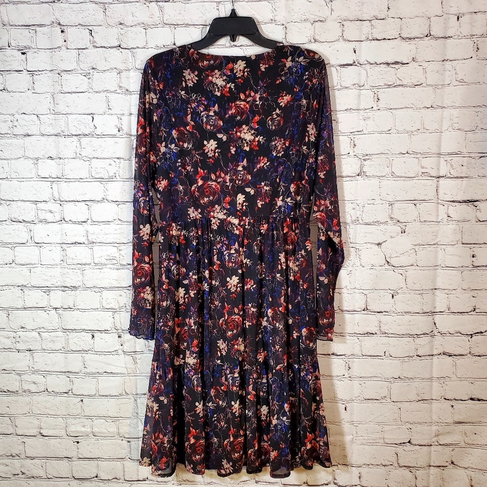 Torrid Mesh Floral Black Dress Scallop Trim Sleeves Size 2 18/20 - Picture 5 of 14